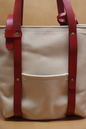 All Natural Veg Tan Leather Tote Bag with Red Bridle Strap (Handles) 117.1