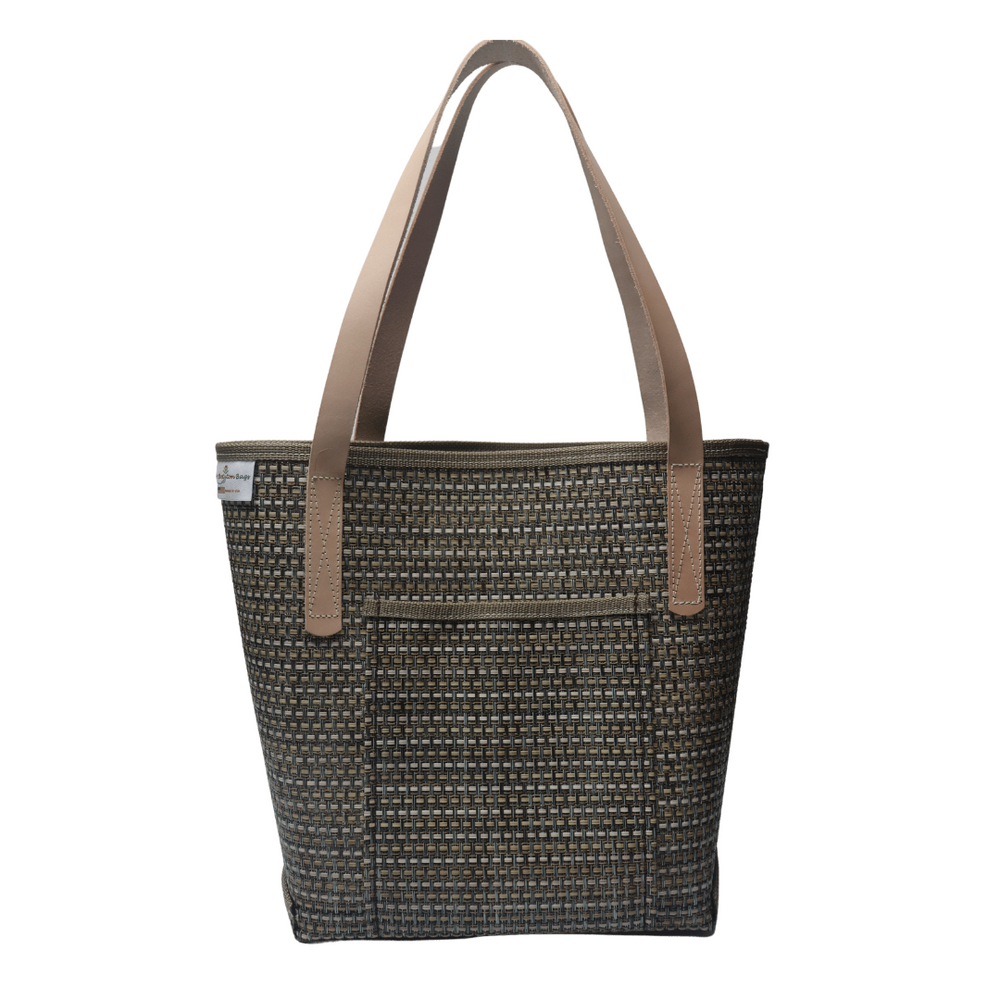 M1201L Medium Grass Weave Design Green Colored Tote