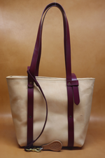 All Natural Veg Tan Leather Tote Bag with Purple Bridle Strap (Handles) 113