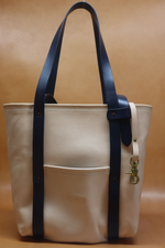 Natural Veg Tan Leather Tote Bag with Blue Bridle Straps (Handles) 115