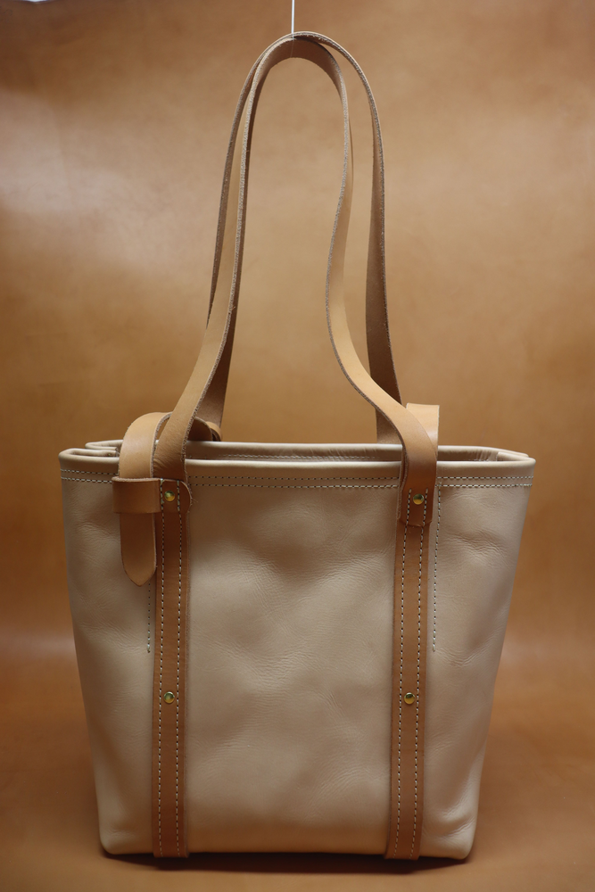 Natural Veg Tan Leather Tote Bag with Veg Tan Straps (Handles) 111