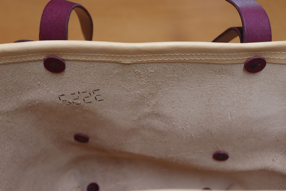 All Natural Veg Tan Leather Tote Bag with Purple Bridle Strap (Handles) 113