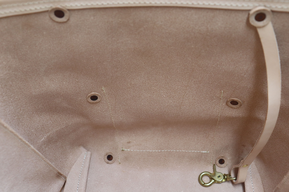 Natural Veg Tan Leather Tote Bag with Blue Bridle Straps (Handles) 115
