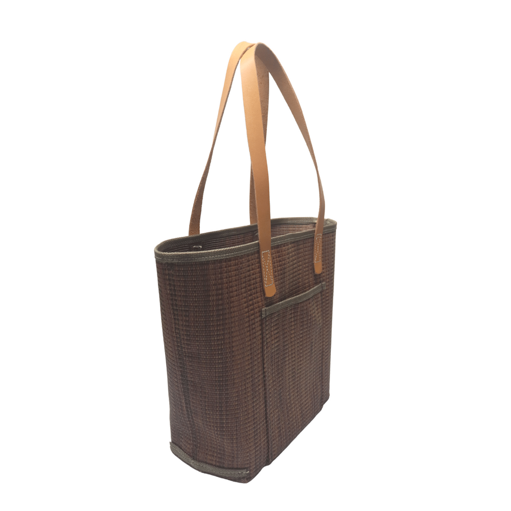 LG1102L Large Grass Weave Design Rust Colored Tote
