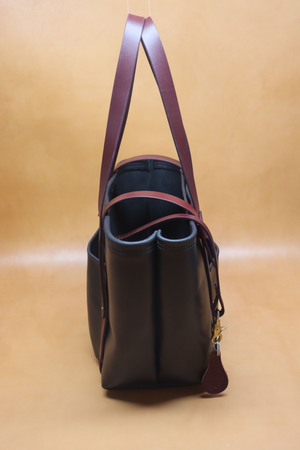 Leather Tote  Bag - Black Squall Series with Burgundy Strap (Handles) 801