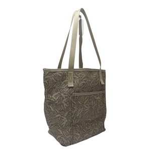 M1402N  Medium Floral Pattern Tan/Brown Colored Tote